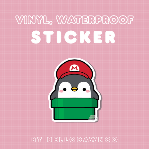 Mario Penguin Vinyl Waterproof Stickers